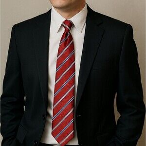 Jones New York Red & Silver Stripe Silk Tie Necktie Office Party Interview Upgra
